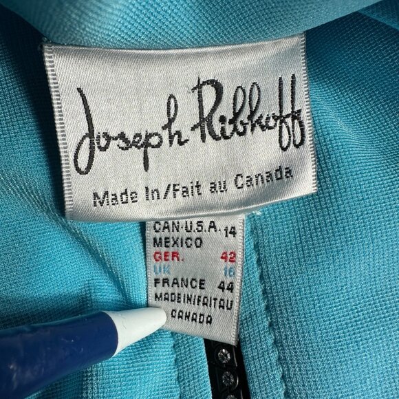 Joseph Ribkoff Full Zip Mixed Media Jacket Size 14 Blue Edgy Minimalist Travel - Picture 10 of 14